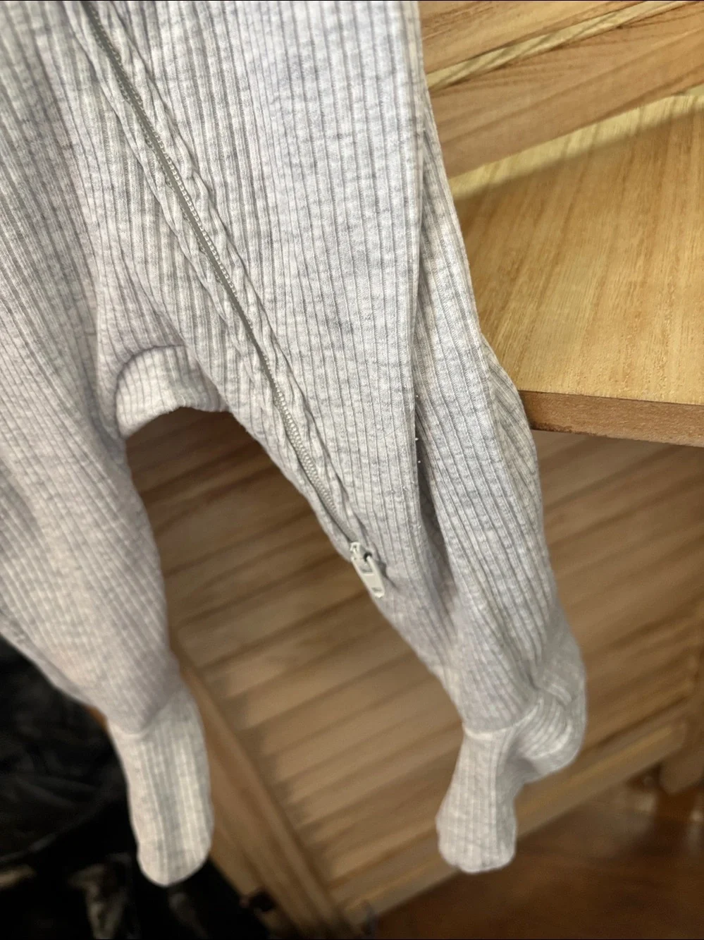 Old Navy Ribbed Zip Footed One-Piece in Light Gray 3-6 months